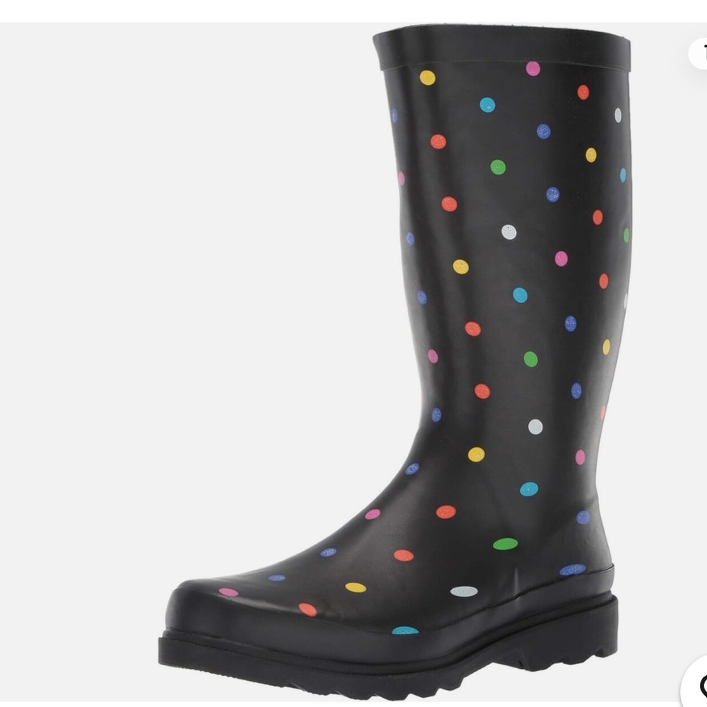 💞LAST CALL. MOVING SOON 💞 Sugar Women's Slip on Black Fiesta Dot Rainboots